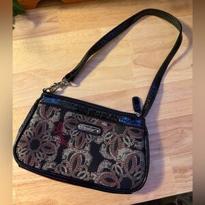 B. Makowsky Tapestry Shoulder Bag Black Patent Trim Floral Print